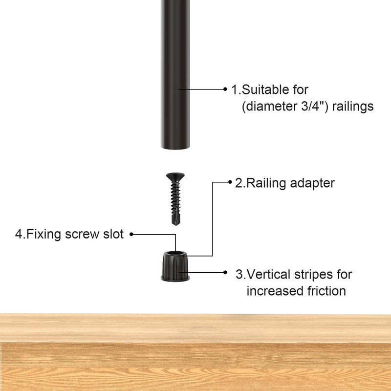CKE 100pcs Black Baluster Connectors, 3/4" OD Round With Stainless