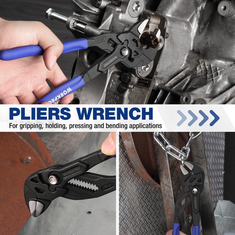 WORKPRO Pliers Wrench Set, 7 & 10-Inch CR-V Construction Wrench