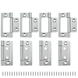 Aifeier ET 8 Pcs Non-Mortise Door Hinges, 2 x 0.9 Inch Bifold Butt Cabinet Hinges Smooth Sliding Bearing Hinge with Screws for Windows, Furniture, Kitchen Cabinets etc (White Nickel