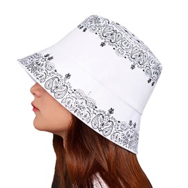 Flipper Bucket Hat Men Women Bandana Pattern Paisley Reversible Double Sided Bucket Hat Korean Brand Safari Hat Bucket Hat K Pop Large Size, multicolor (white / black)
