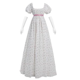 Nuoqi Regency Dresses for Women Long Floral Regency Era Costume Empire Waist Tea Party Dress XL, White