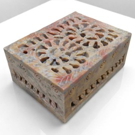 craftslook Jewelry Box Organizer 4"x3"inch – Hand Carved Soapstone Trinket Box with Floral Inlay | Decorative Keepsake for Women | Perfect for Home Decor, Vanity, Anniversary & Housewarming Gift