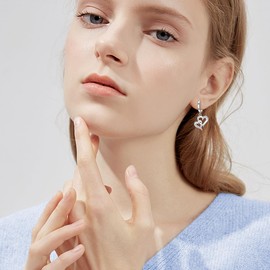 LWXIE Diamond Heart Earrings for Women Sterling Silver Heart Hoop Earrings Heart Dangle Earrings Diamond Jewelry for Women