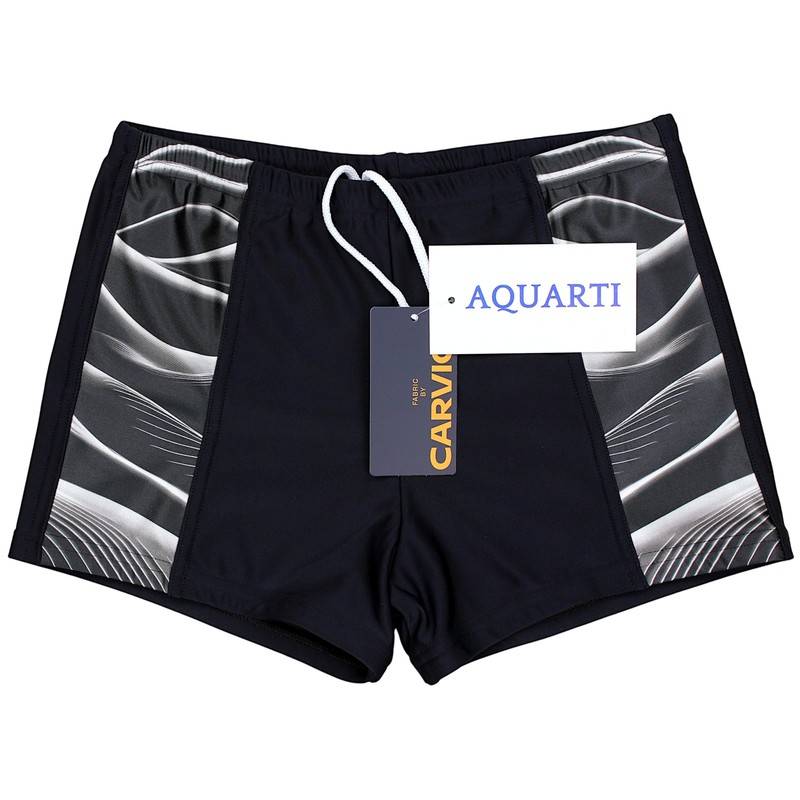 Aquarti Men's Swimming Trunks Short Sporty Stripes, 11307 Black/Grey, M