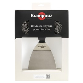 KRAMPOUZ Complete Cleaning Kit for Stainless Steel Planchas - 1 Stainless Steel Angled Spatula and 2 Stainless Steel Sponges - For Quick and Effortless Cleaning of Planchas - Ref AKN1