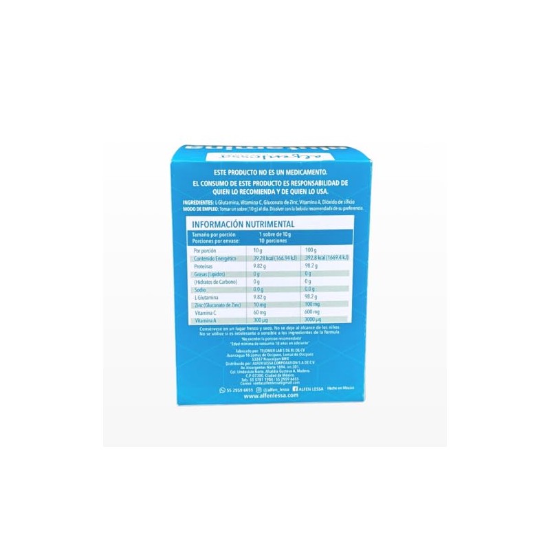 Glutamina en Polvo Con L-Glutamina, Gluconato de Zinc, Vitamina C
