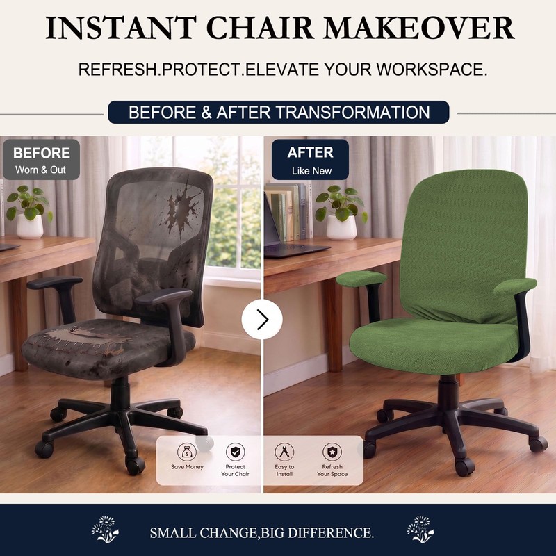 NeColorLife 4PCS Office Chair Cover Set,Desk Chair Slipcover,Matcha Green