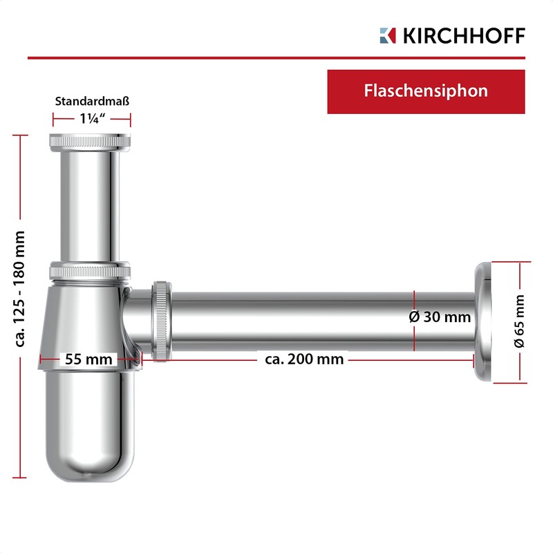 Kirchhoff Sink Trap, Including Angle Valve, ½ Inch Drain Fitting