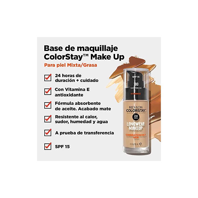 Revlon Base de Maquillaje ColorStay Make Up Cutis Mixto/Graso, Rich