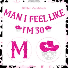 Sursurprise Western 30th Birthday Decorations, Man I Feel Like I'm 30 Banner, Disco Cowgirl Nashville 30th Birthday Party Supplies