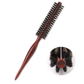 Cepillo redondo de cerdas de jabalí pequeño para secar con soplado, peinado, mango de madera, cerdas naturales suaves para cabello corto/fino, barba d
