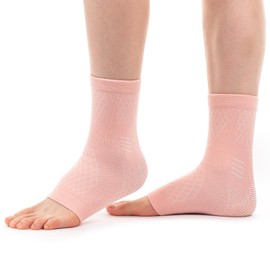 INDEEMAX 2 Pack Ankle Brace for Sprained Ankle, Arch Support Compression Sleeve Socks for Women & Men, Achilles Tendonitis Brace Wraps for Plantar Fasciitis, Foot Swelling Relief (Pink, X-Large)