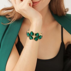 EVER FAITH St. Patrick's Day Clover Bracelet, Irish Green Clover Triple Leaf Stretch Bracelet, Festival, Holiday, Party, Jewellery, Gifts for Women, Crystal