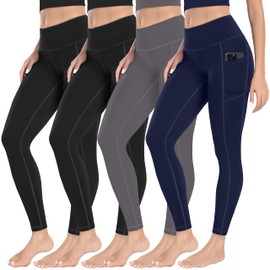 MIRITY Yoga Leggings with Pockets for Women - High Waist Tummy Control Pants for Workout Pack of 4