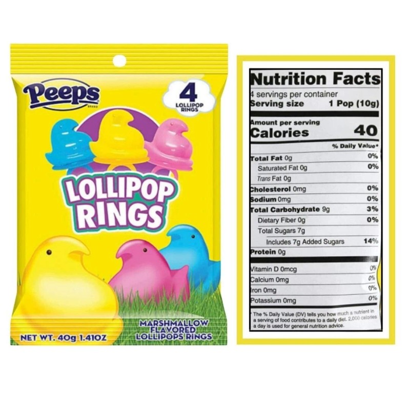 PEEPS Chicks Marshmallow Flavored LOLLIPOP RINGS 4-Count Easter Basket BB