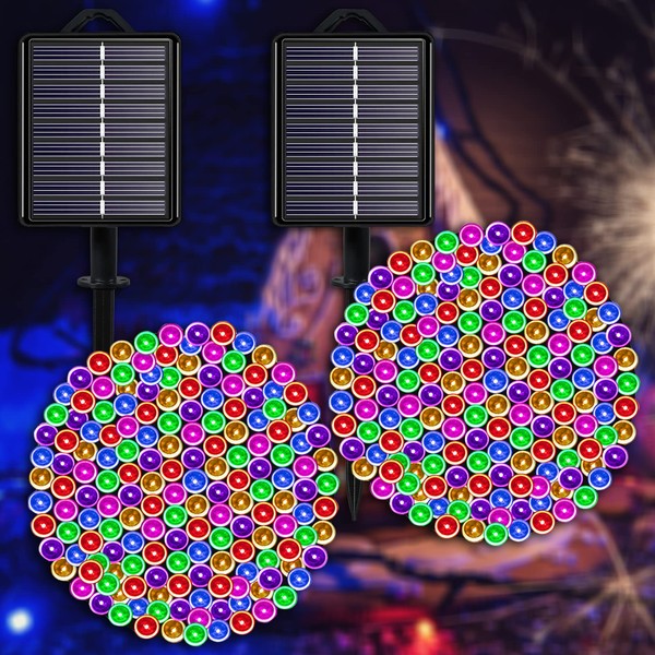 YAOZHOU Solar Easter String Lights Outdoor Multicolor 2 Pack, 144.4Ft 400LED Fairy Lights with 8 Modes IP65 Waterproof Christmas Lights for Tree Garden Patio Wedding Party Yard Decor