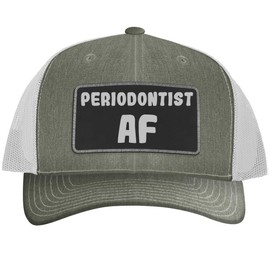 Periodontist AF - Leather Black Patch Engraved Trucker Hat, Heather-White, One Size