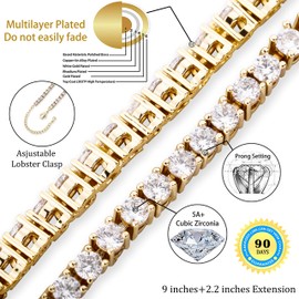 TOPGRILLZ 3-6mm Tennis Chain Anklet with Extension Bracelet for Women, 14K Gold Plated CZ Diamond Fashion Foot Jewelry Gifts (3mm Gold,9)