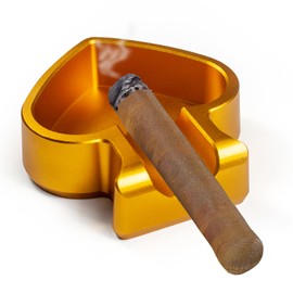 Defuzie Cigar Ashtray Aluminum Cigar Ashtrays for Outdoors Cigar Ash Tray Cigar Accessories (Gold)