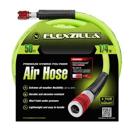 Flexzilla Air Hose with ColorConnex Industrial Type D Coupler and Plug, 1/4 in. x 50 ft., Heavy Duty, Lightweight, Hybrid, ZillaGreen - HFZ1450YW2-D