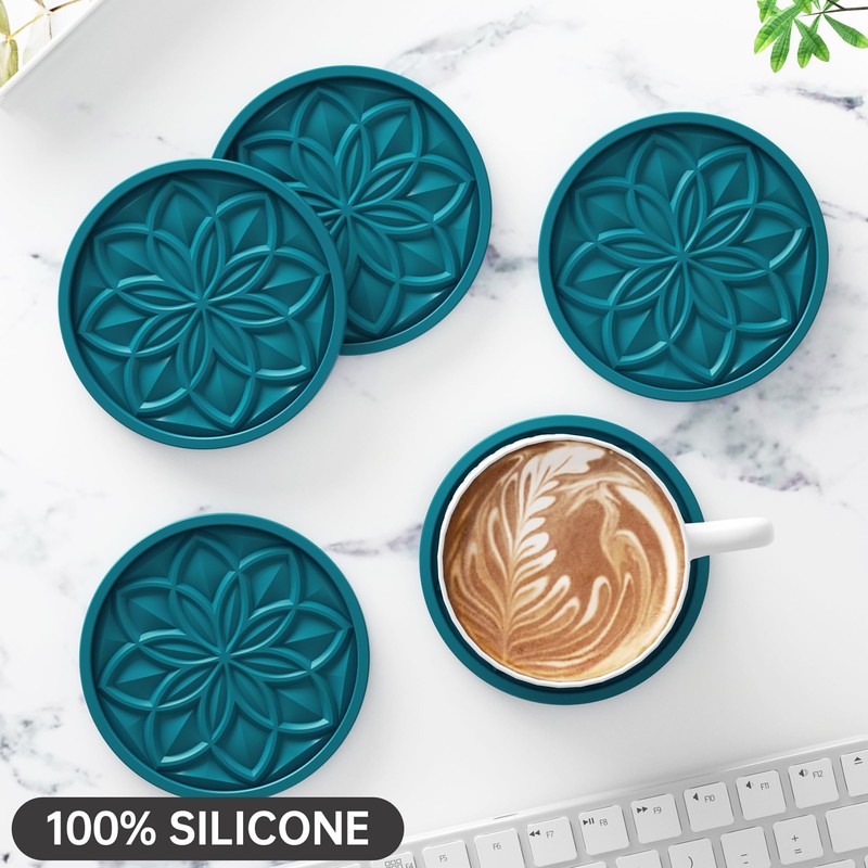 HFHOME Coasters for Drinks 6 Pack Silicone Coasters Set with