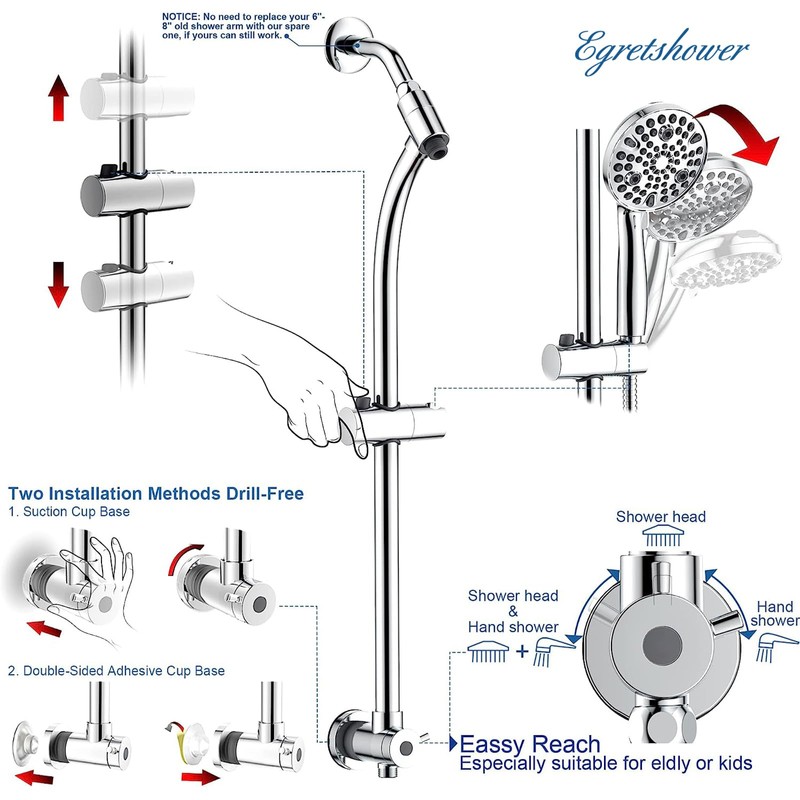 High Pressure Handheld/Rain 82-mode 3-way Shower Head Combo with 25.75"