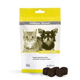 Alfavet FeliGum Struvit | Pack of 3 | 3 x 160 g | Supplementary Feed for Cats and Small Dogs | To Maintain a Healthy pH Value in the Urine | Contains DL-Methionine