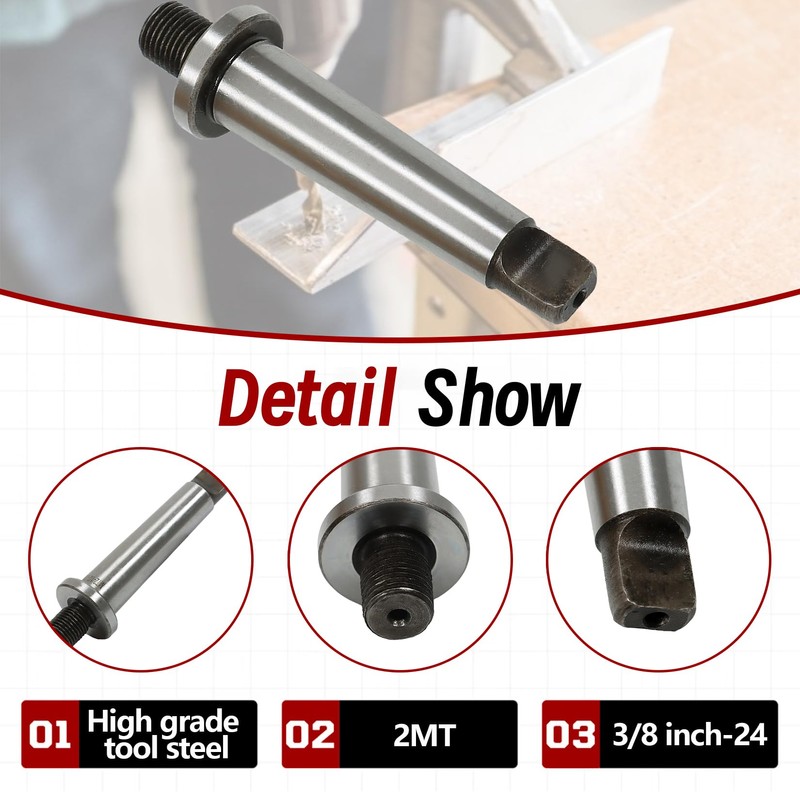 findmall MT MT2 Adapter 2MT Shank To 3/8"-24 Threaded Drill