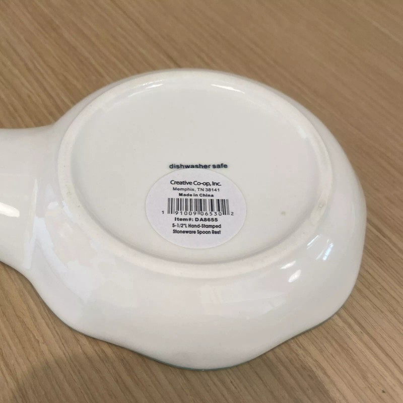 Creative Co-Op Ceramic Spoon Rest For Kitchen Hand Stamped Spoon