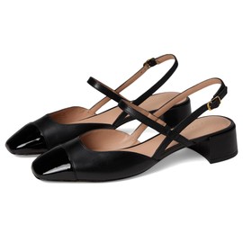 Cole Haan Women's Pella Block Heel Slings Pump, Black Leather/Black Patent, 8
