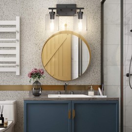 Aipsun 2 Lights Black Vanity Light Fixtures Over Mirror with Clear Glass Shades Industrial Wall Light Fixture for Bathroom(Exclude Bulb)