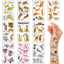 Boerni 10 Sheets Cheetah Tattoos for Kids Cheetah Jungle Animal Theme Temporary Tattoos Waterproof Birthday Party Supplies Gifts Decoration Favors