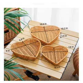 3-Pack Heart Imitation Rattan Picnic Basket Set Assorted Sizes