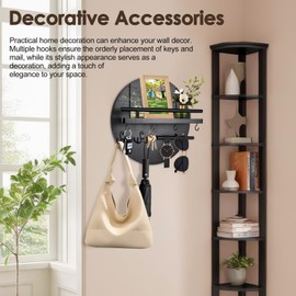 YUNYODA Key Holder for Wall, 30 * 4cm Key Rack with Shelf and 6 Key Hooks, Wooden Key Holder Rustic Key and Mail Organizer, Round Apartment Wall Decor for Entryway Mudroom Hallway Office