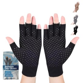 Hotcakes Fingerless Compression Arthritis Gloves for Women & Men with Dotted Grip – Hand Support to Relieve Pain, Enhance Mobility & Dexterity, Lightweight & Breathable (Black, S)