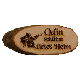 Odin schütze Dieses Heim Baumscheibe Bark Disc Saying Engraving Sign Gift Wood Alder Untreated + Hanger (1001 27-32 cm)