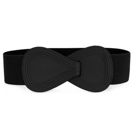 Allegra K Plus Size Interlock Buckle 8-shaped Faux Leather Elastic Belt Cinch Waistband for Lady Fit Waist Girth:31"/78.5cm-43"/109cm Black