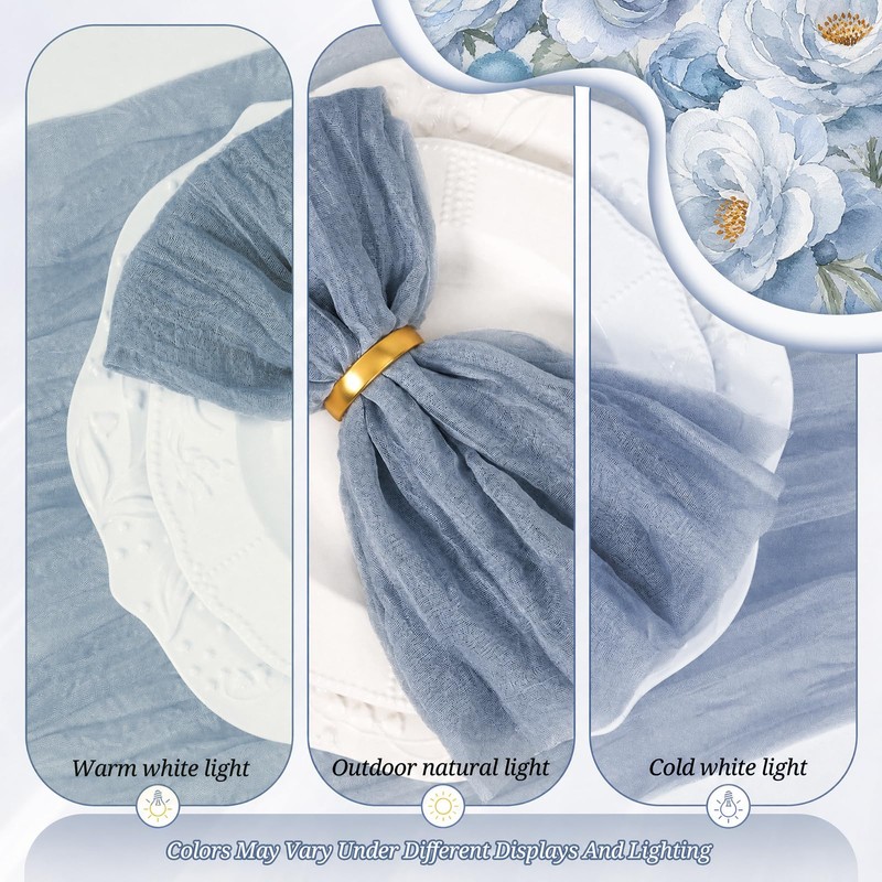 24 Pack Dusty Blue Cheesecloth Napkins 20"x20" Rustic Gauze Napkin