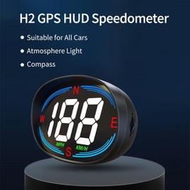 Docbraces Universal HUD GPS Speedometer Plug and Play with USB Connection, Car Heads-up Display for All Vehicles, Displays MPH, Comes with Compass Over Speed Alert