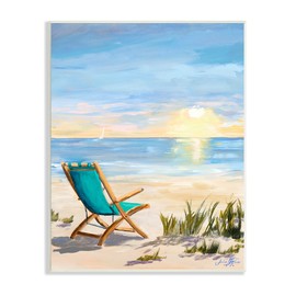 Stupell Industries Folding Chair Sunset Beach Landscape Summer Ombre Sky, Designed by Julie DeRice Wall Plaque, 10 x 15, Blue