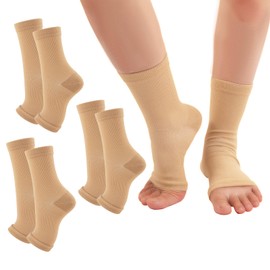 WEESTAAMO 3 Paar Kompressionssocken mit Knöchelstütze & Offenen Zehen (Hautfarbe, XXL) - Für Damen und Herren