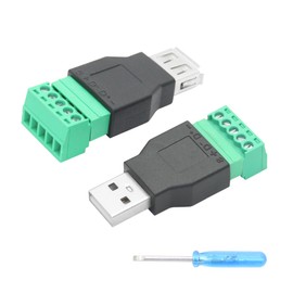 Riertostng USB 2.0 A Male & Female to 5 Pin Screw Terminal Adapter, USB A Quick Connect Solderless Connector Converter, for USB Device Charging and Data Transfer - 1Pair
