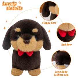PEACH CAT Dachshund Dog Stuffed Animals with Red Bow 12" Cute Wiener Puppy Plushies Soft Plush Toys Gifts for Kids Brown
