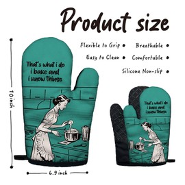 That's What I Do I Bake and I Know Things Funny Oven Mitts with Hanging Loop and Silicone Non-Slip, Housewife Baking Kitchen Utensils 2-Piece Set, Gifts for Bake Lover Mom Wife Sister