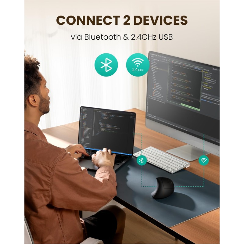 POJTK Ergonomic Wireless Rechargeable Mouse, Bluetooth+USB A+Type C(3 in 1)