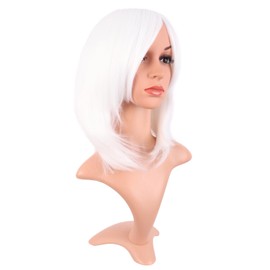 MapofBeauty 16 Inch/40 cm Fashion Short Side Bangs Synthetic fiber Hair BOB Women Wig (White)
