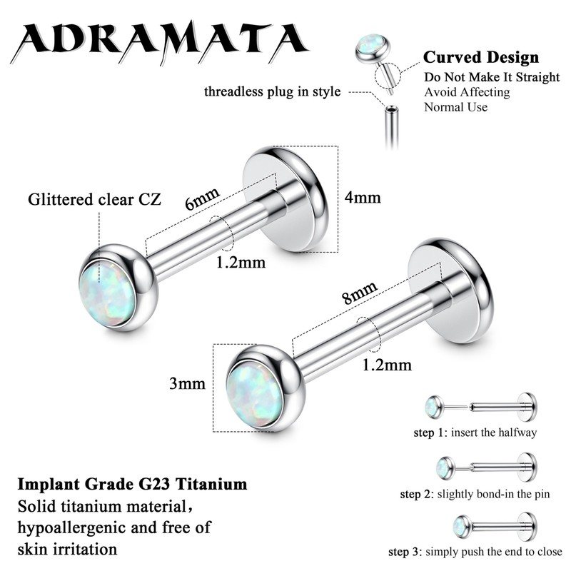 Adramata G23 Titanium Lip Piercing Labret Piercing Threadless Insertion Monroe