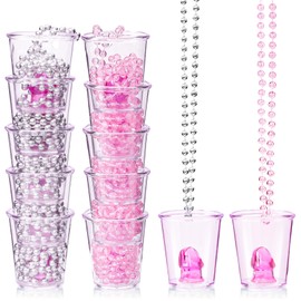 BruinBang 12 Pcs Bachelorette Shot Glasses with Metal Necklace, Bride Shot Glass for Bridal Shower Hen Night Wedding Party Girls Night Out Bride Squad Party Decoration Accessories Favors (Silver Pink)