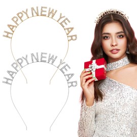 MAGICLULU 2pcs Happy New Year Headband New Year Hair Hoop Letter Rhinestone Hairband Alloy Hair Ring Miss Chic