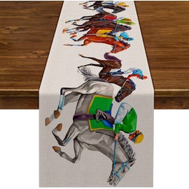 Nepnuser Kentucky Derby Table Runner Horse Race Jockey Decoration Rustic Farmhouse Home Dining Room Kitchen Table Decor (13" x 108")